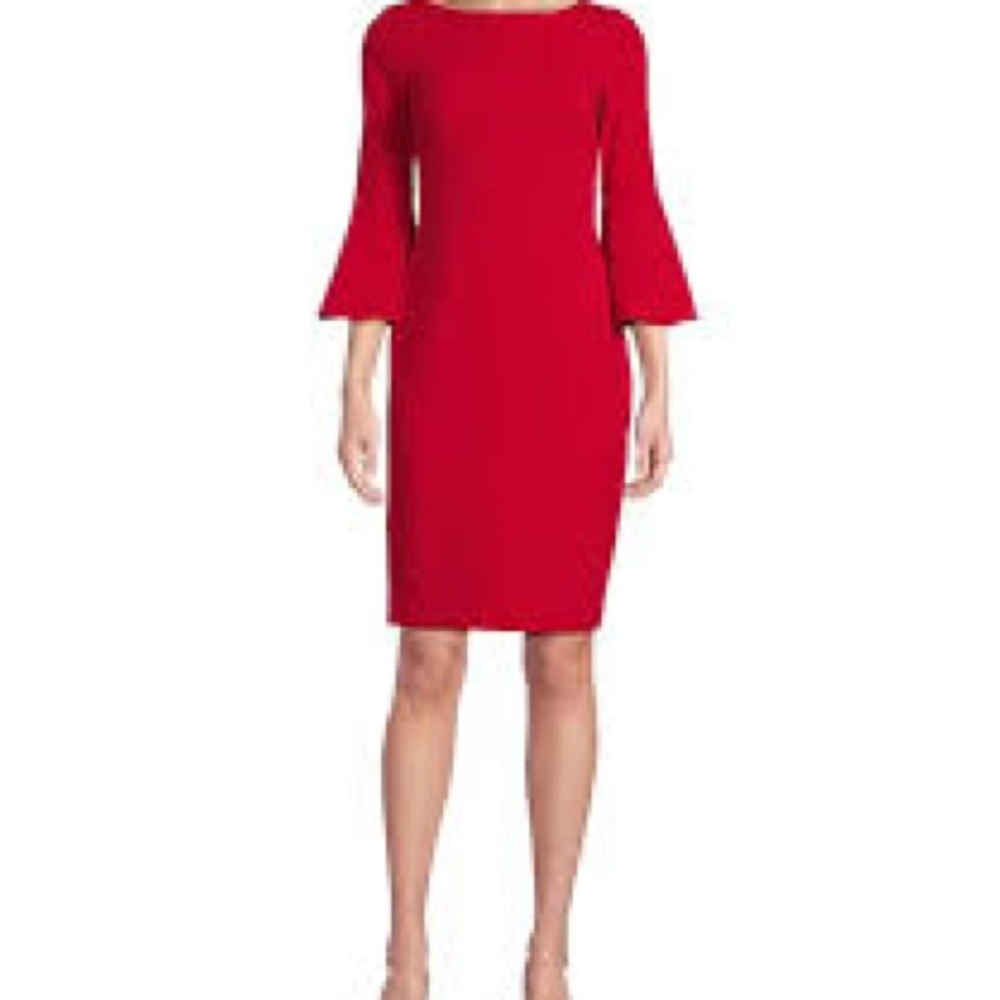 Calvin Klein Elegant Red Long Sleeve Dress